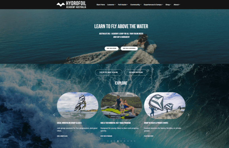 A Hydrofoil Academy is a sports school dedicated to teaching people how to hydrofoil across various water sports disciplines. There is a physical location in Sydney, Australia, as well as an extensive free online resource called Foil Academy.